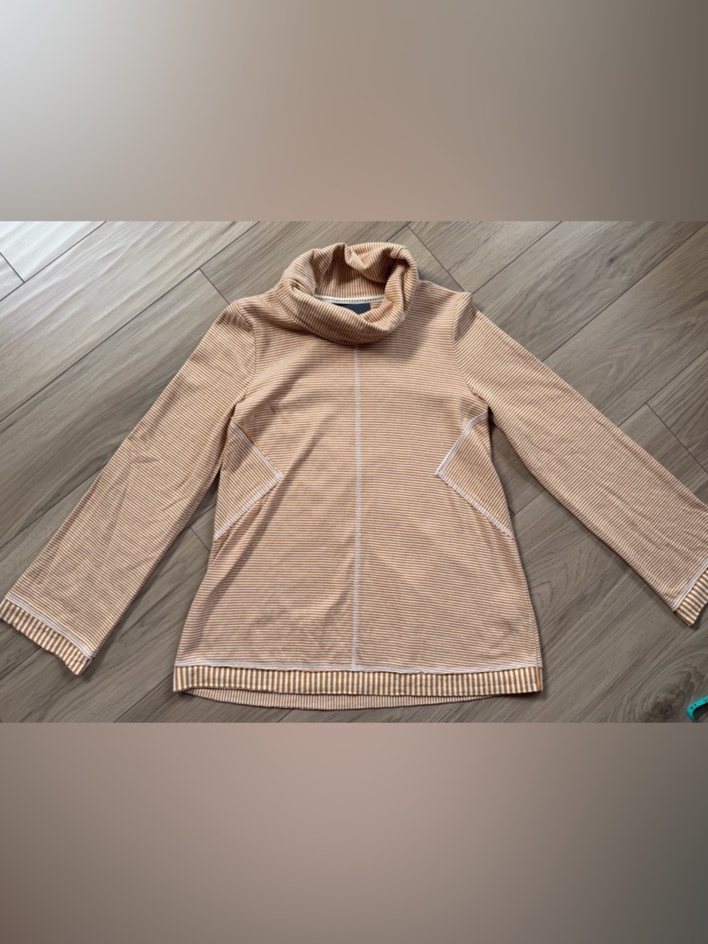 Anthropologie Maeve Tai Striped Mustard Bell Sleeve Cowl Neck Tunic Small